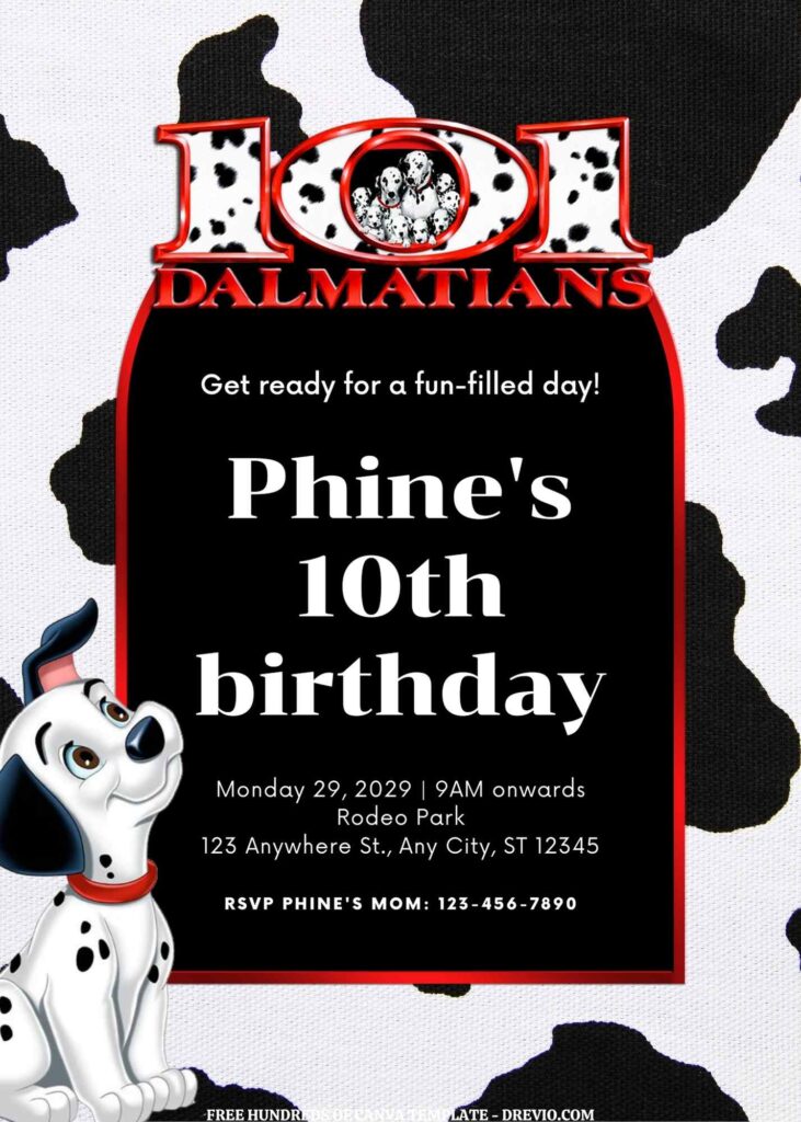 Invitation Template of FREE EDITABLE - 16 101 Dalmatians Canva Templates 11