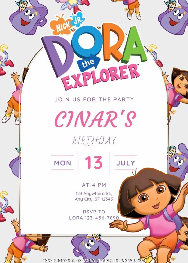 Invitation Template of FREE - 20+ Dora the Explorer Birthday Canva Invitation Templates 11