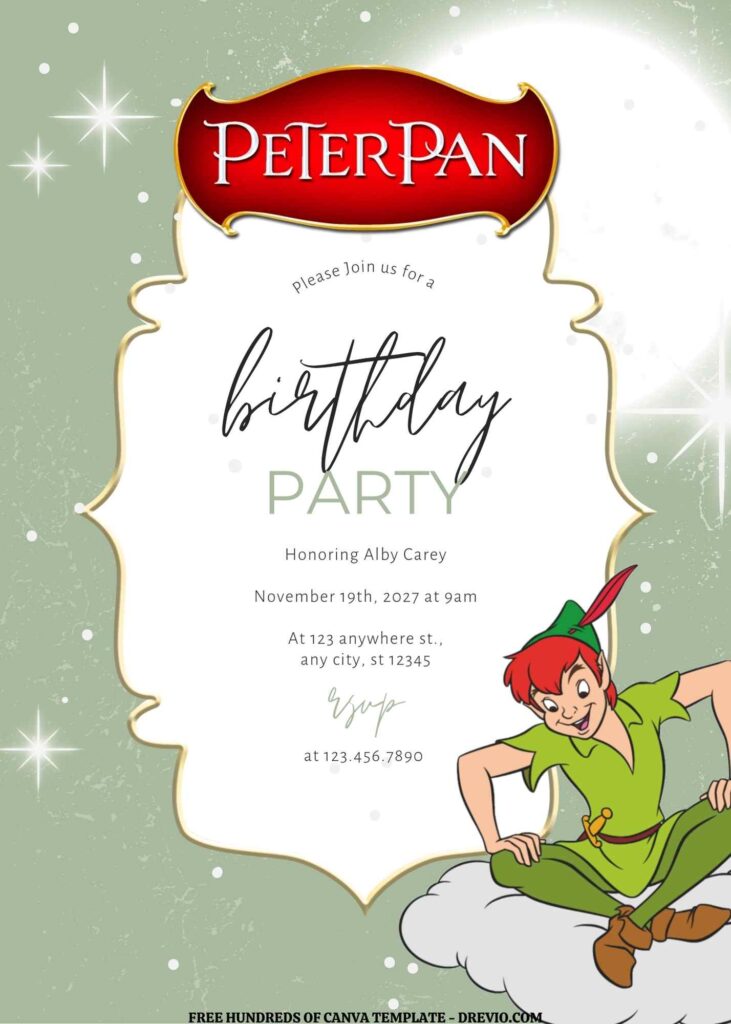 Invitation Template of FREE EDITABLE - 16 Peter Pan Canva Templates 11