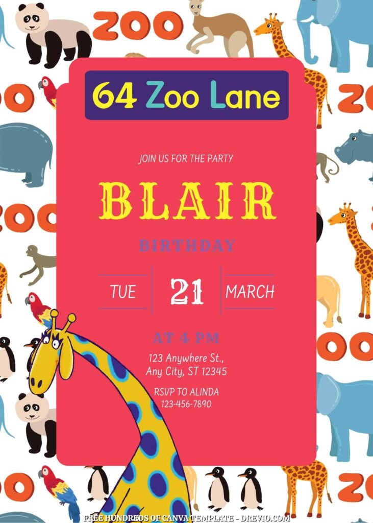 Invitation Template of FREE 22+ 64 Zoo Lane Canva Birthday Invitation Templates 11