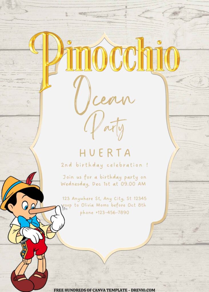 Invitation Template of FREE EDITABLE - 16 Pinocchio Canva Templates 11