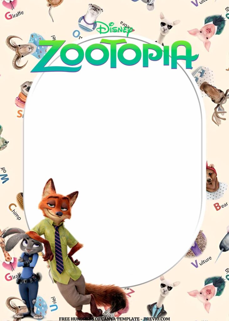 Invitation Template of FREE EDITABLE - 16 Zootopia Canva Birthday Invitation Templates 5