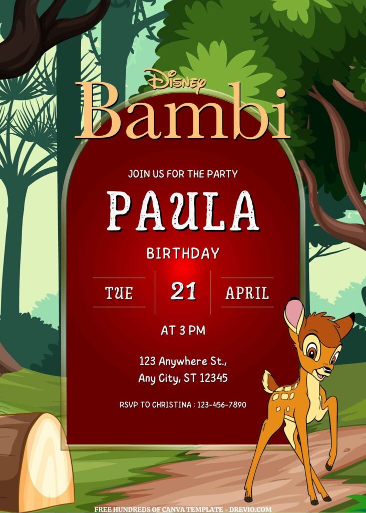 Invitation Template of FREE EDITABLE - 16 Bambi Canva Templates 13