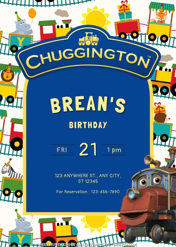 Free Chuggington Birthday Invitation Templates with Train in the Background