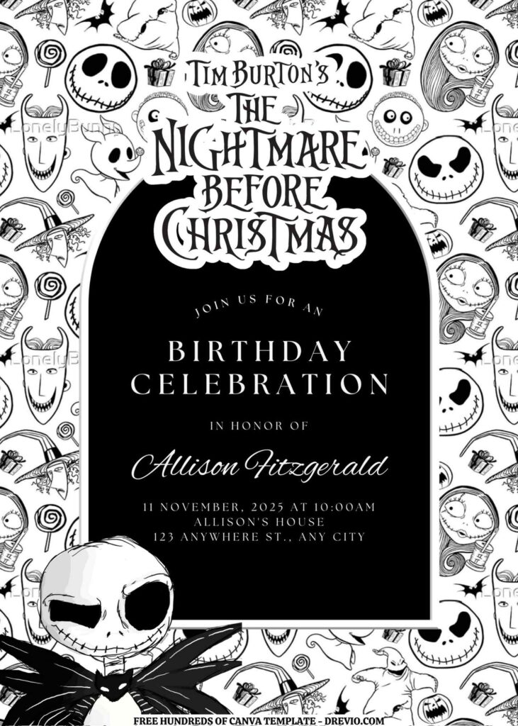 Invitation Template of FREE EDITABLE -  18 The Nightmare Before Christmas Canva Templates 13