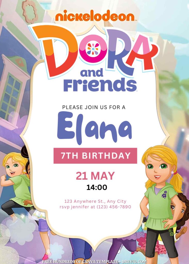 Invitation Template of 14+ Dora and Friends Into the City! Canva Birthday Invitation Templates 2