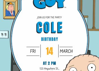 Free Family Guy Birthday Invitations with Blue Background