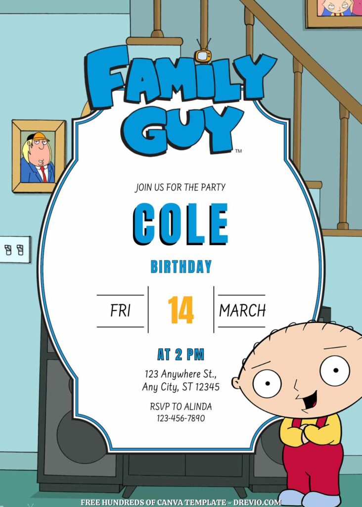 Free Family Guy Birthday Invitations with Blue Background