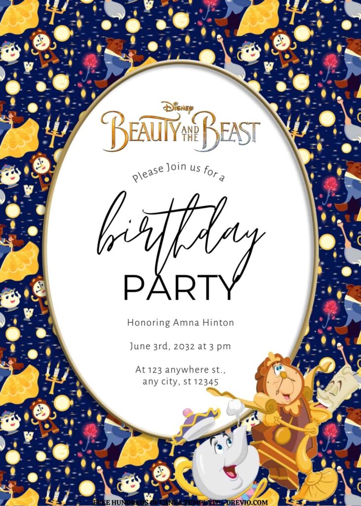 Invitation Template of FREE EDITABLE - 18 Beauty and the Beast Canva Templates 13