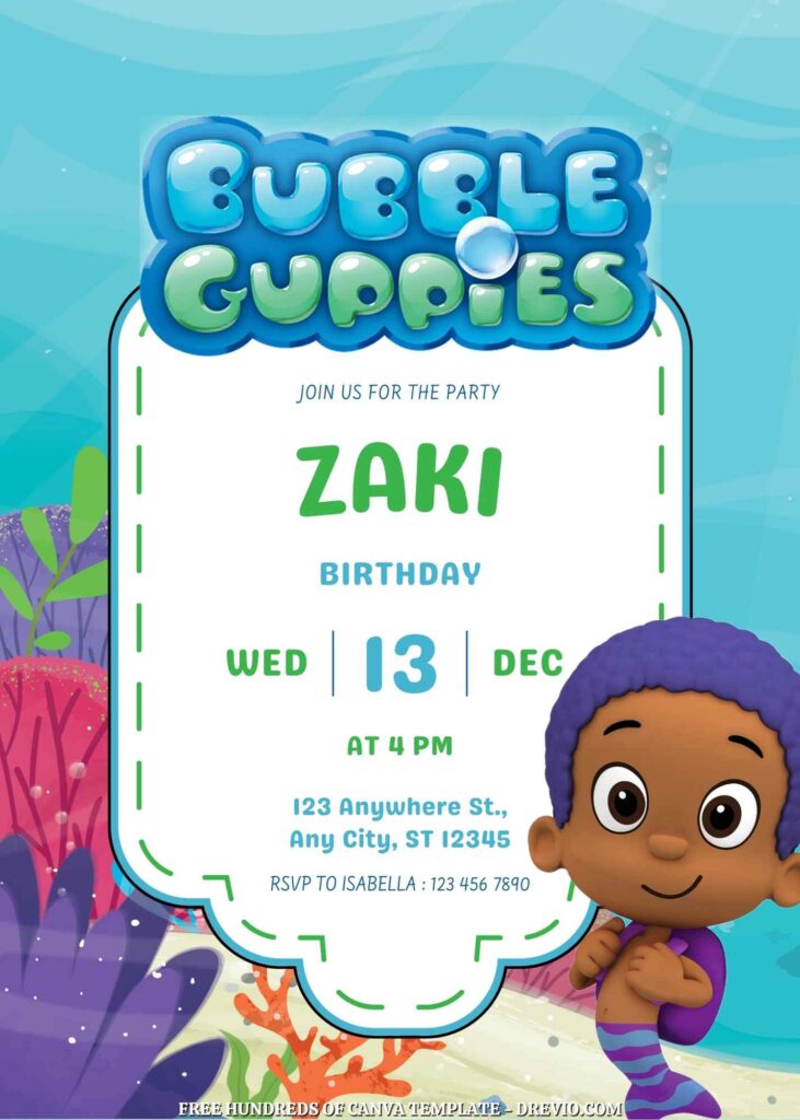 Free Bubble Guppies Birthday Invitations with Undersea Background