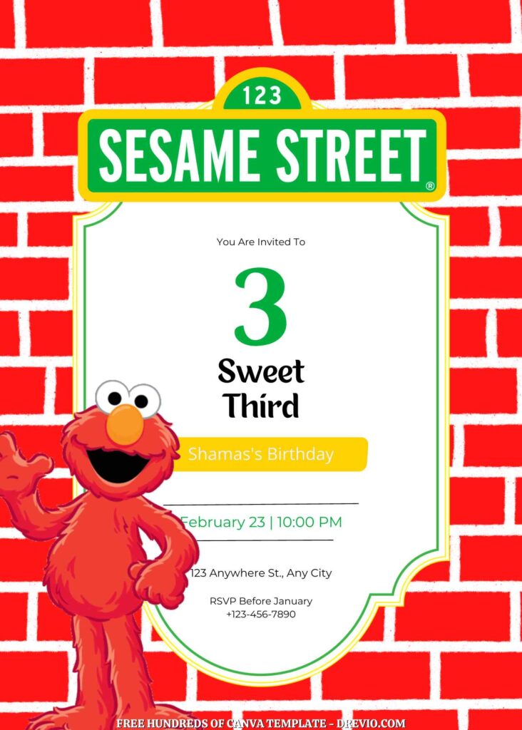 Free Sesame Street Birthday Invitations with Brick in the Background