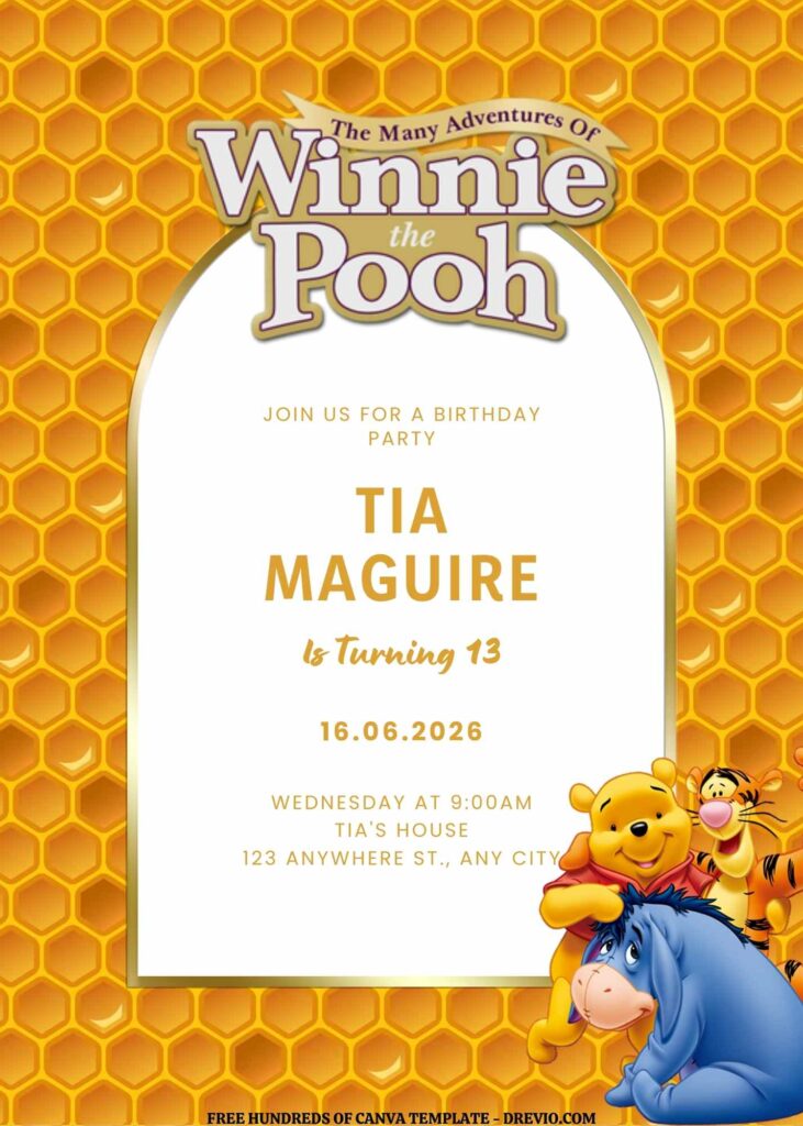 Invitation Template of FREE EDITABLE -  18 Winnie the Pooh Canva Templates 13