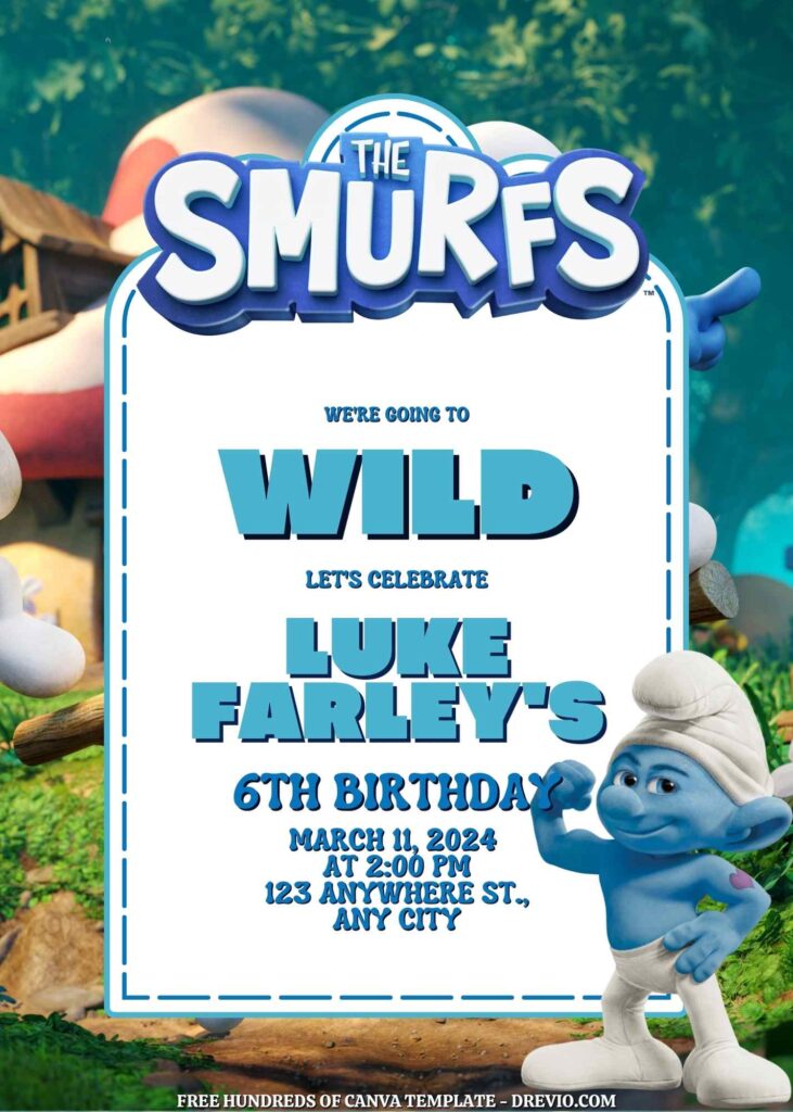 Free Smurfs Birthday Invitations with Grup in the Background