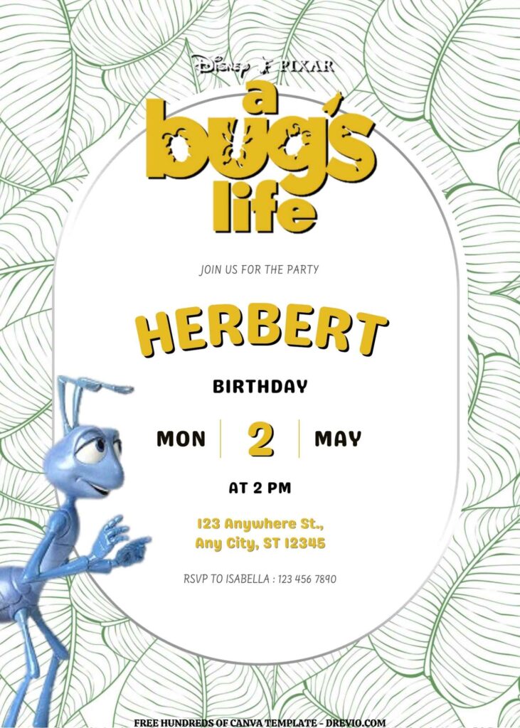 Invitation Template of FREE EDITABLE -  20 A Bug's Life Canva Templates 13