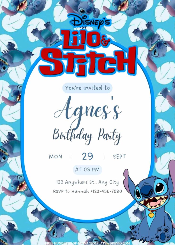 Invitation Template of FREE EDITABLE -  20 Lilo & Stitch Canva Templates 13