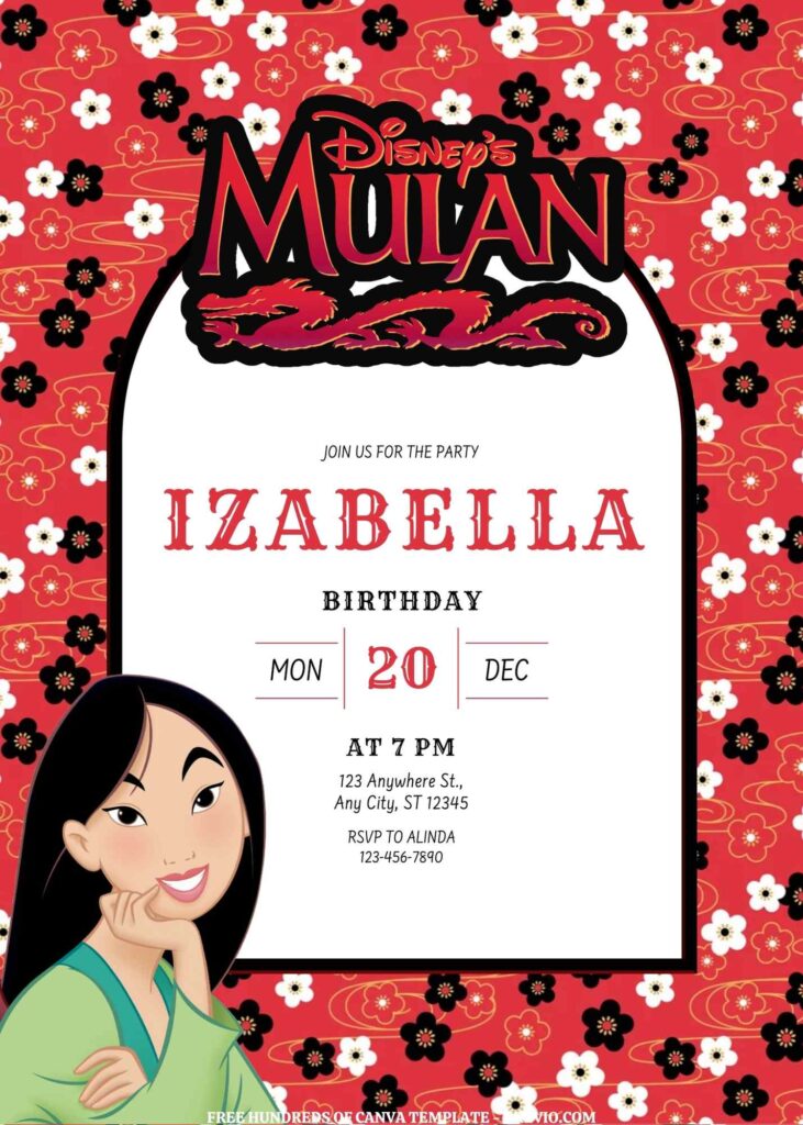 Invitation Template of FREE EDITABLE -  20 Mulan Canva Templates 13