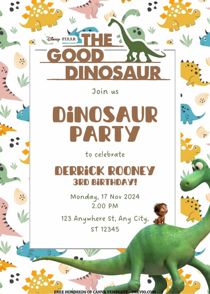 Invitation Template of FREE EDITABLE -  20 The Good Dinosaur Canva Templates 13