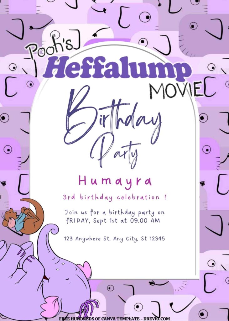 Invitation Template of FREE EDITABLE - 11 Pooh's Heffalump Canva Templates 13