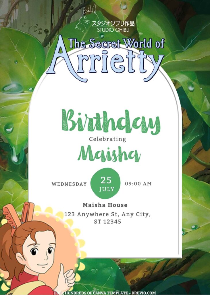 Invitation Template of FREE EDITABLE - 14 The Secret World of Arrietty Canva Templates 13