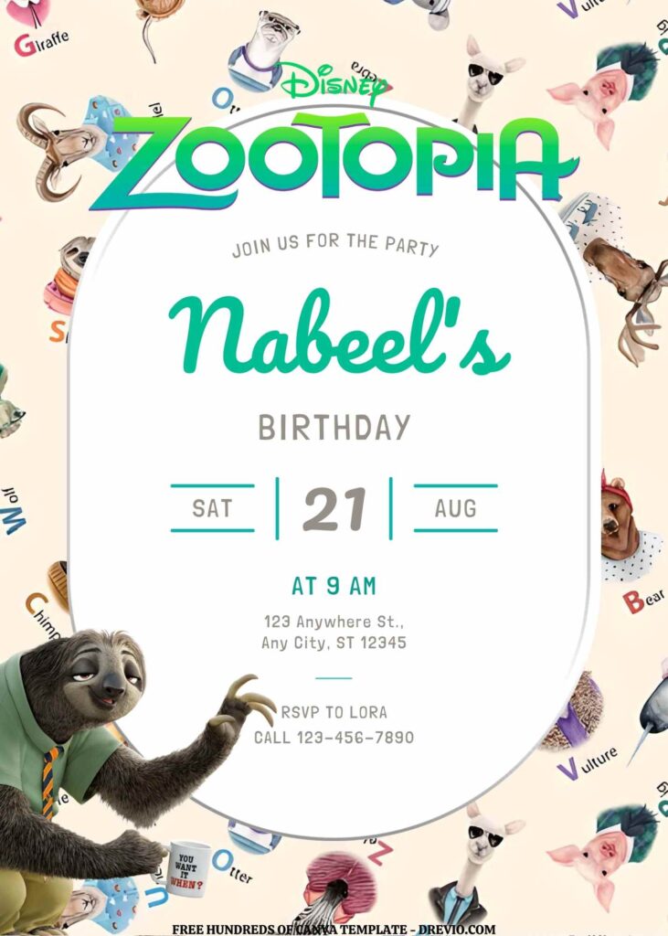 Invitation Template of FREE EDITABLE - 16 Zootopia Canva Birthday Invitation Templates 4