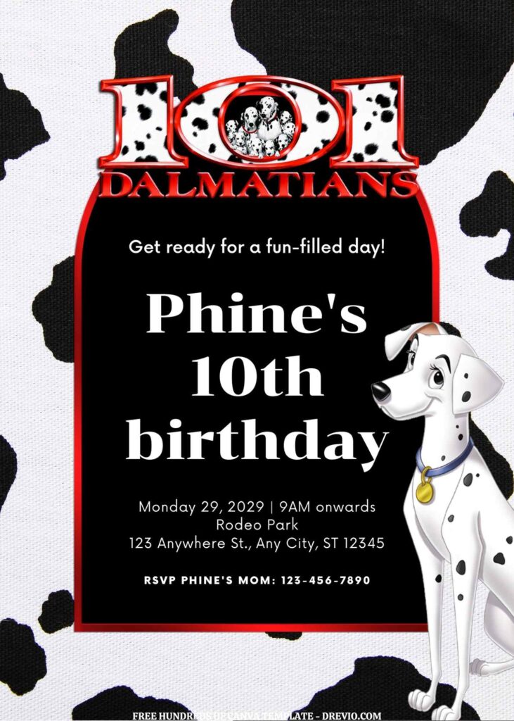 Invitation Template of FREE EDITABLE - 16 101 Dalmatians Canva Templates 13