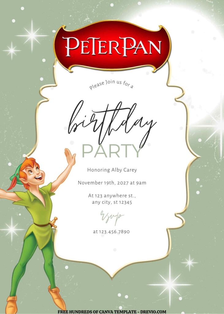 Invitation Template of FREE EDITABLE - 16 Peter Pan Canva Templates 13