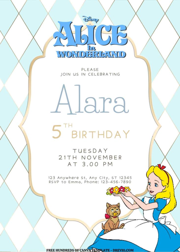 Invitation Template of FREE EDITABLE - 16 Alice in Wonderland Canva Templates 13