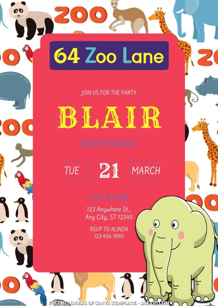 Invitation Template of FREE 22+ 64 Zoo Lane Canva Birthday Invitation Templates 13