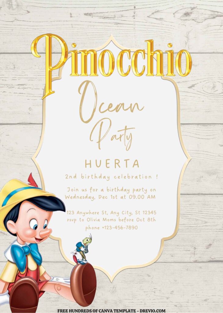 Invitation Template of FREE EDITABLE - 16 Pinocchio Canva Templates 13