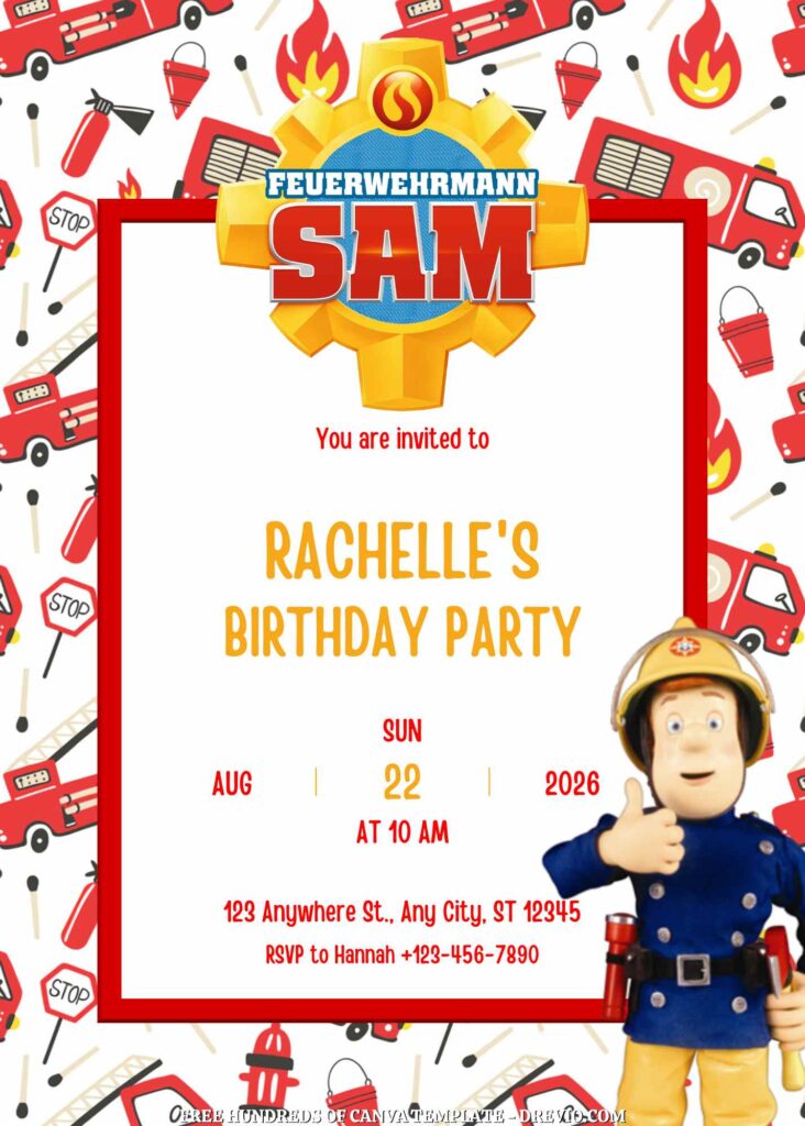 Invitation Template of FREE - 16+ Fireman Sam Canva Birthday Invitation Templates 13