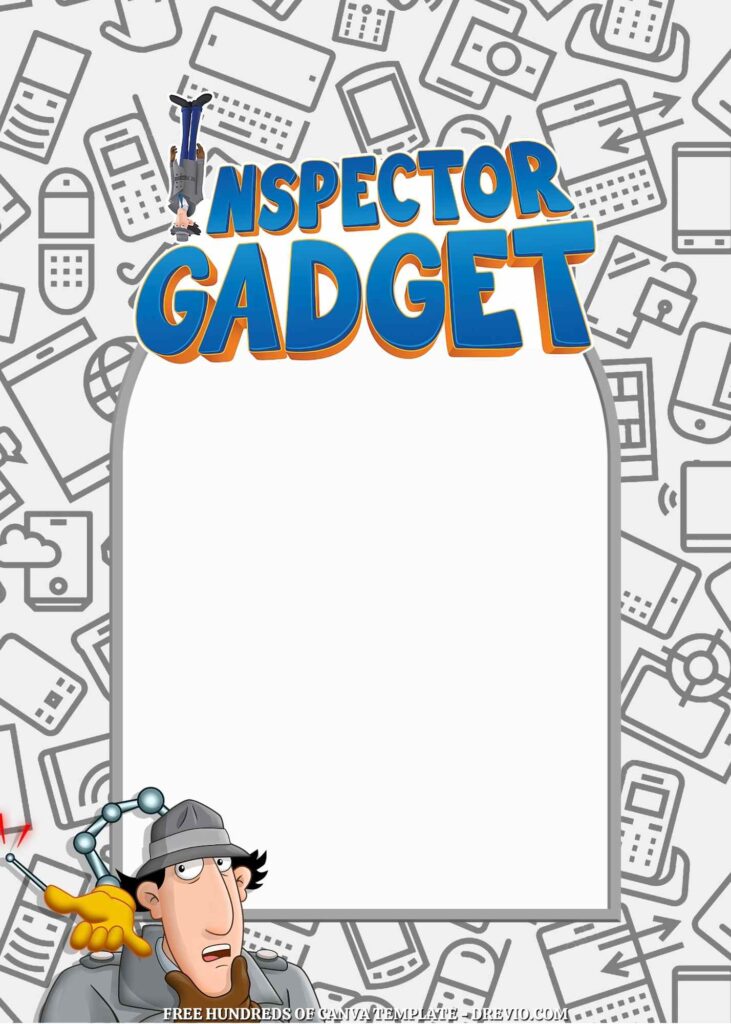 Free Inspector Gadget Birthday Invitations with White Pattern in the Background