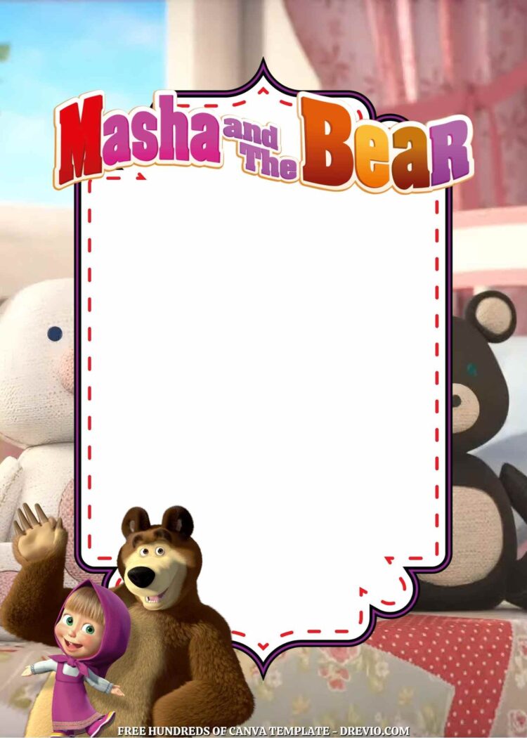 14  Masha and The Bear Canva Birthday Invitation Templates Download