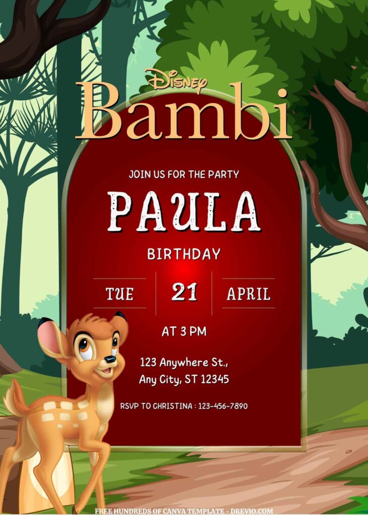 Invitation Template of FREE EDITABLE - 16 Bambi Canva Templates 15