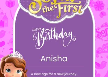 Free Sofia the First Birthday Invitations with Purple Pattern in the Background