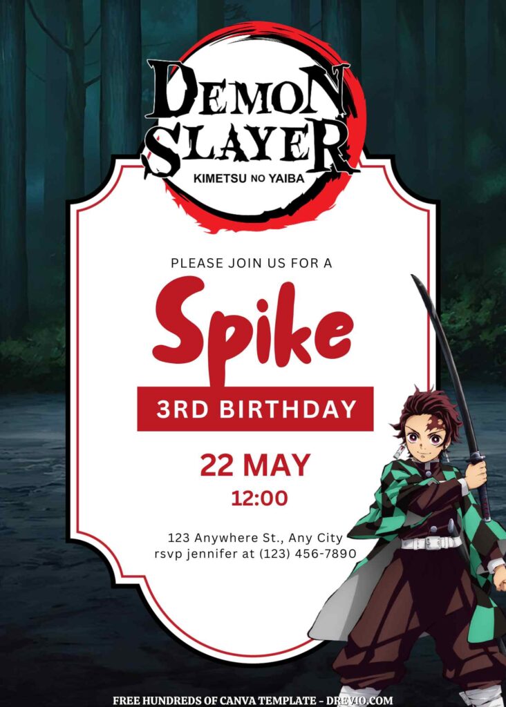 Free Demon Slayer Birthday Invitations In the Dark Background