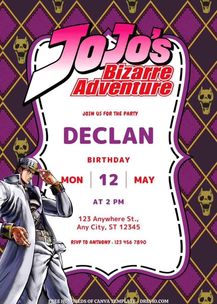Free Jojo's Bizzare Adventure Birthday Invitations