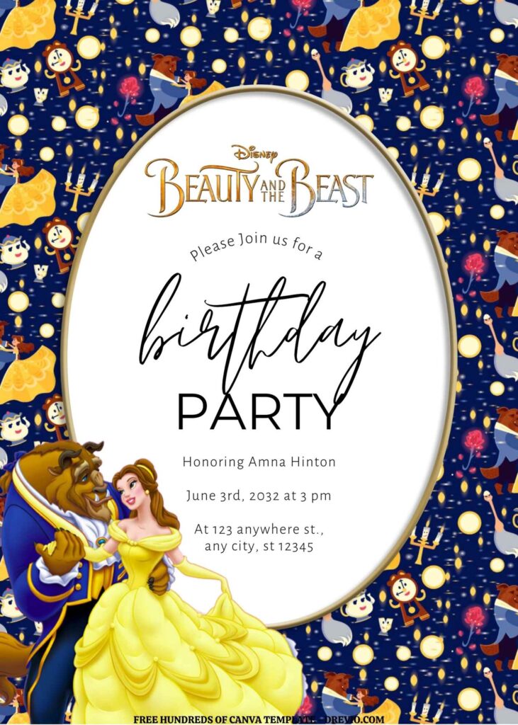 Invitation Template of FREE EDITABLE - 18 Beauty and the Beast Canva Templates 15