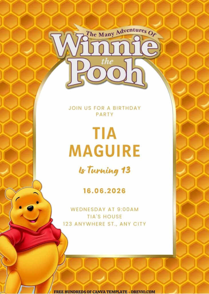 Invitation Template of FREE EDITABLE -  18 Winnie the Pooh Canva Templates 15