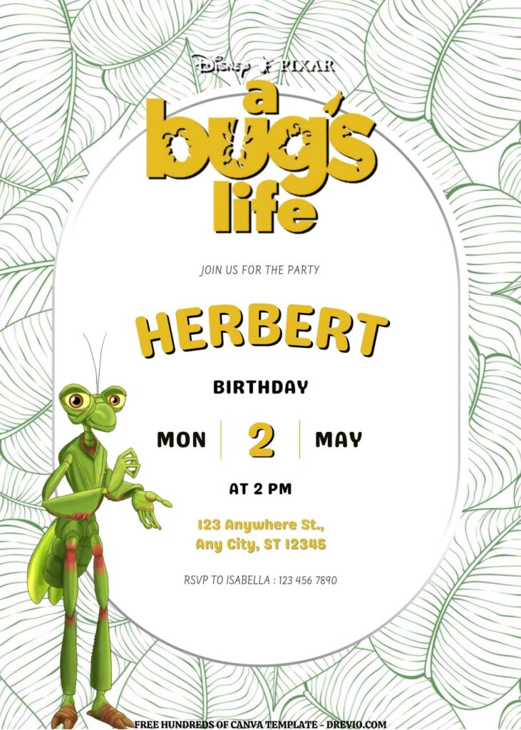 Invitation Template of FREE EDITABLE -  20 A Bug's Life Canva Templates 15