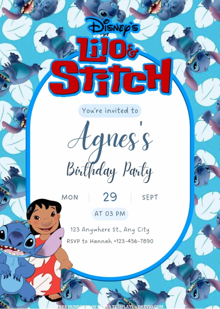 Invitation Template of FREE EDITABLE -  20 Lilo & Stitch Canva Templates 15