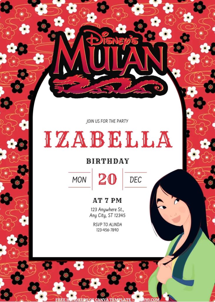 Invitation Template of FREE EDITABLE -  20 Mulan Canva Templates 15