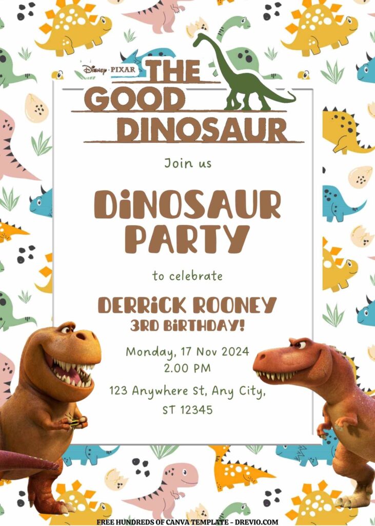 Invitation Template of FREE EDITABLE -  20 The Good Dinosaur Canva Templates 15