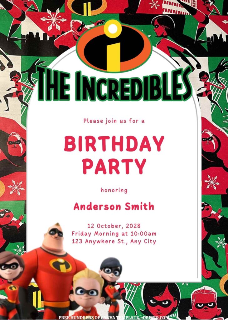 Invitation Template of FREE EDITABLE - 11 The Incredibles Canva Templates 15