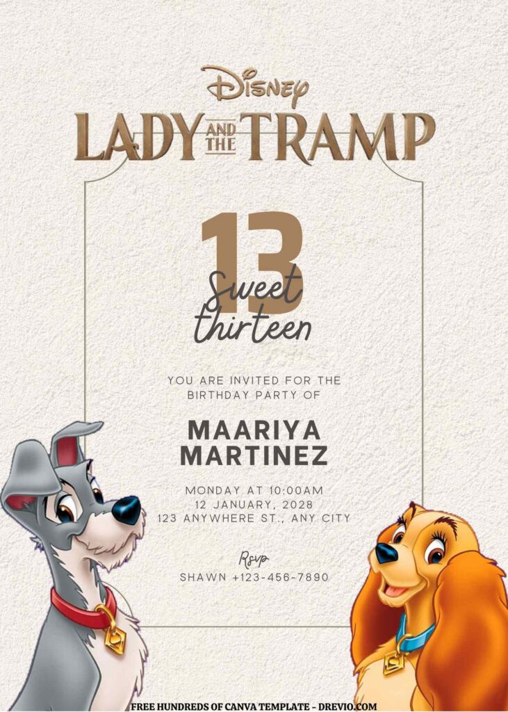 Invitation Template of FREE EDITABLE - 16 Lady and the Tramp Canva Templates 15