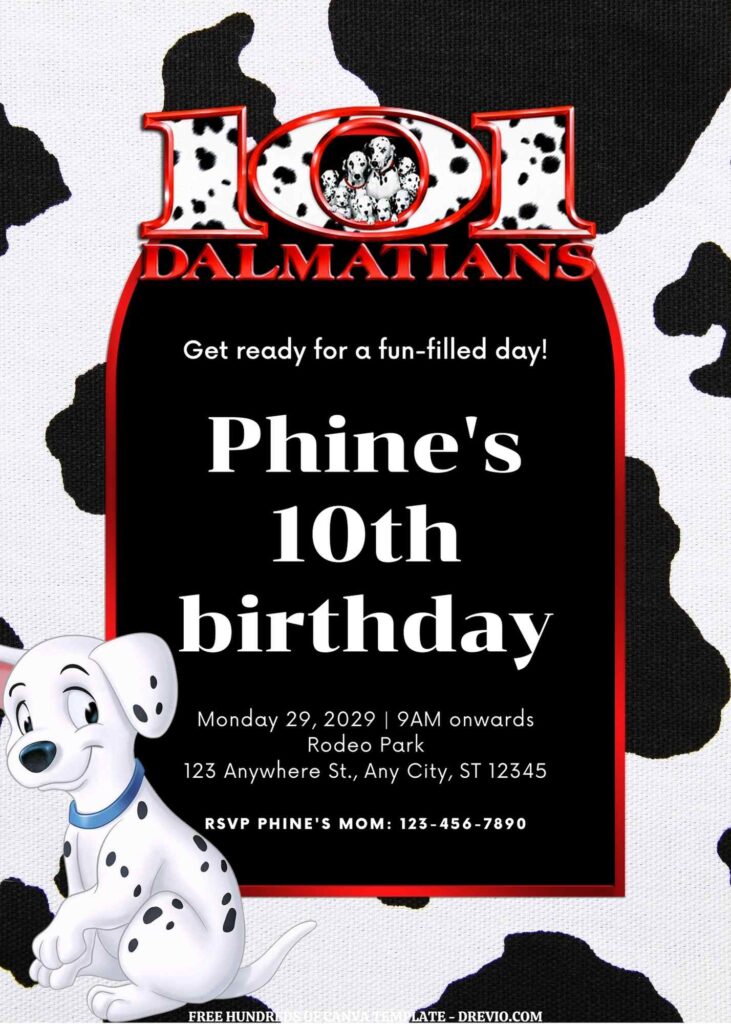 Invitation Template of FREE EDITABLE - 16 101 Dalmatians Canva Templates 15