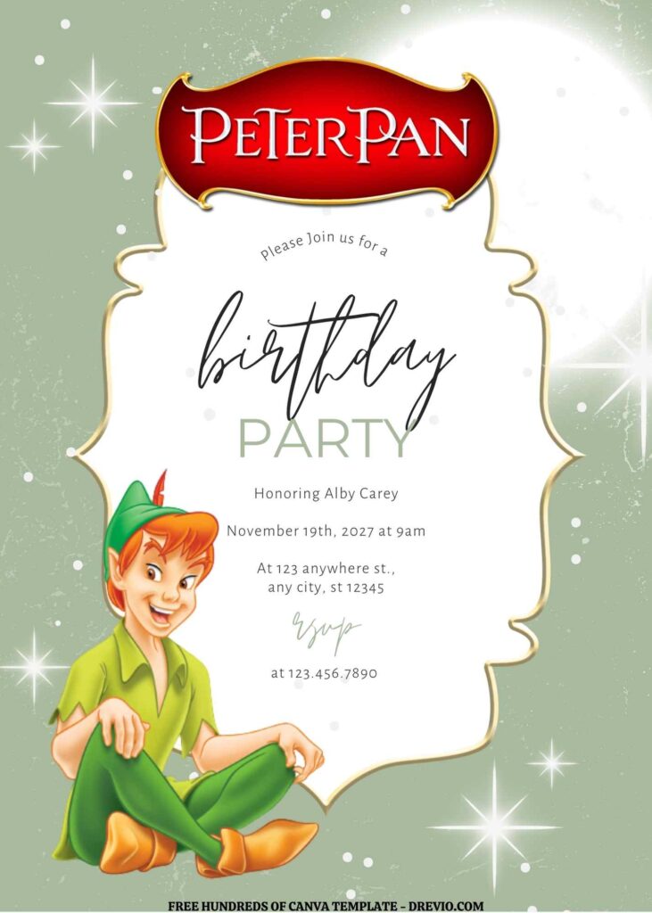 Invitation Template of FREE EDITABLE - 16 Peter Pan Canva Templates 15