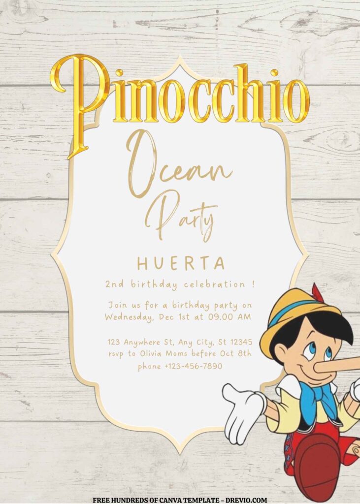 Invitation Template of FREE EDITABLE - 16 Pinocchio Canva Templates 15