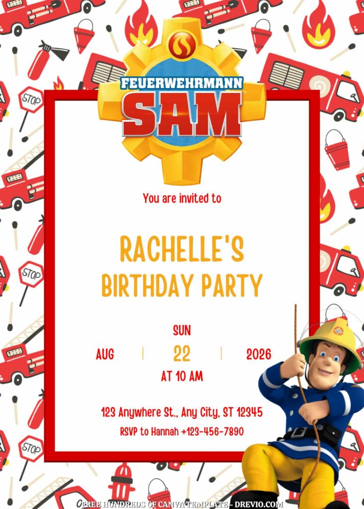 Invitation Template of FREE - 16+ Fireman Sam Canva Birthday Invitation Templates 15