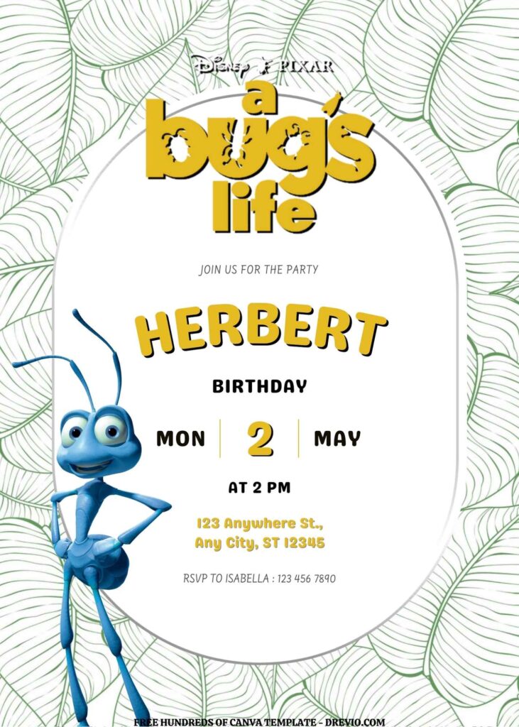 Invitation Template of FREE EDITABLE -  20 A Bug's Life Canva Templates 17