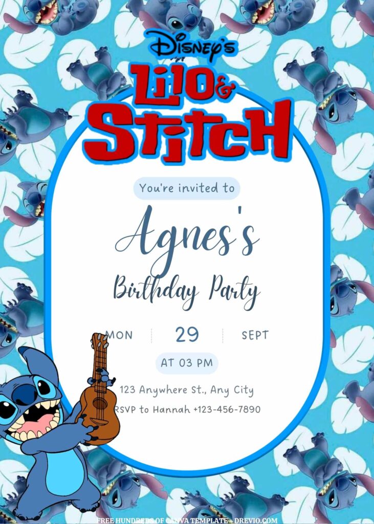 Invitation Template of FREE EDITABLE -  20 Lilo & Stitch Canva Templates 17